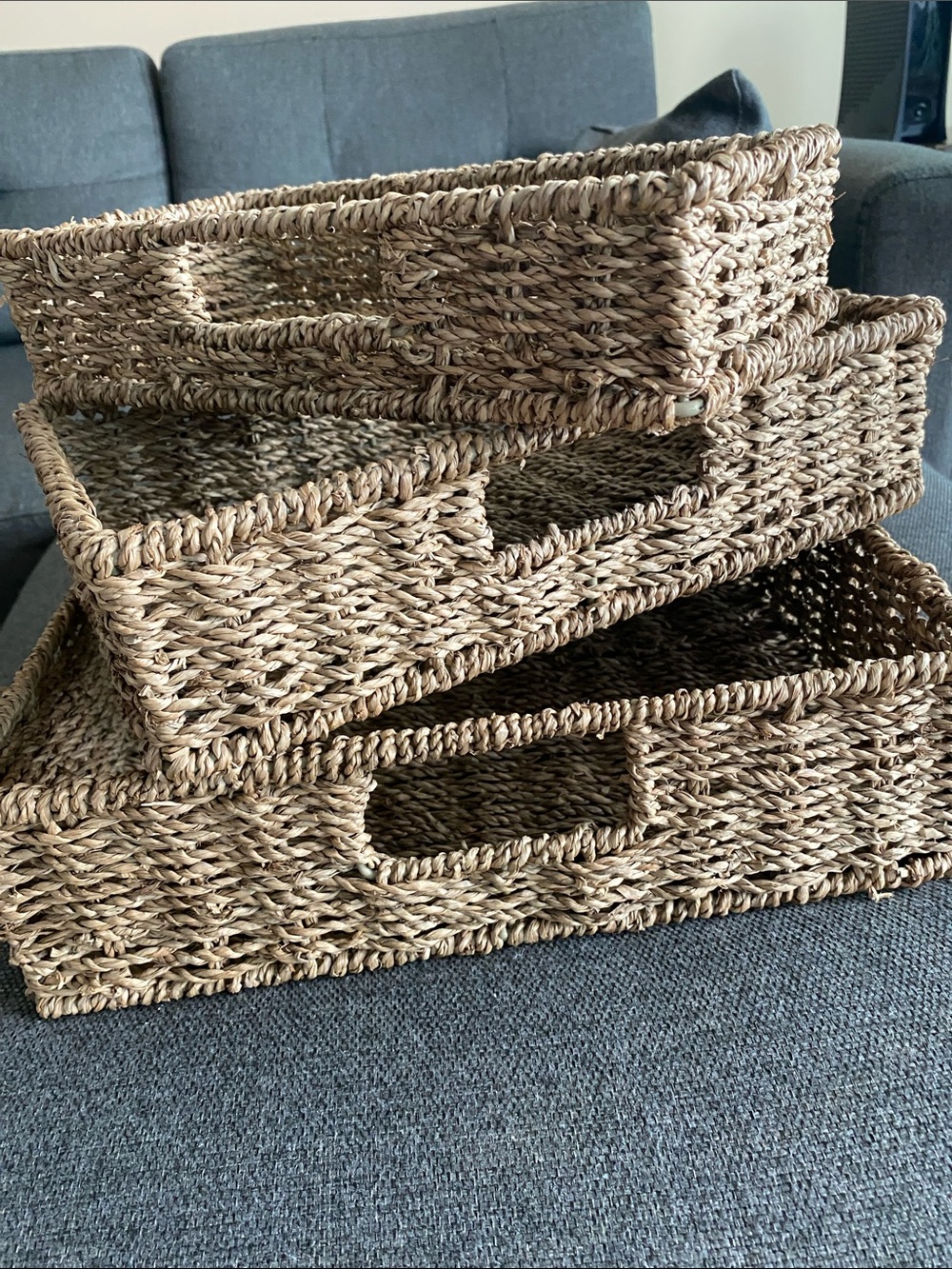 Natural Seagrass Stackable Storage Trays